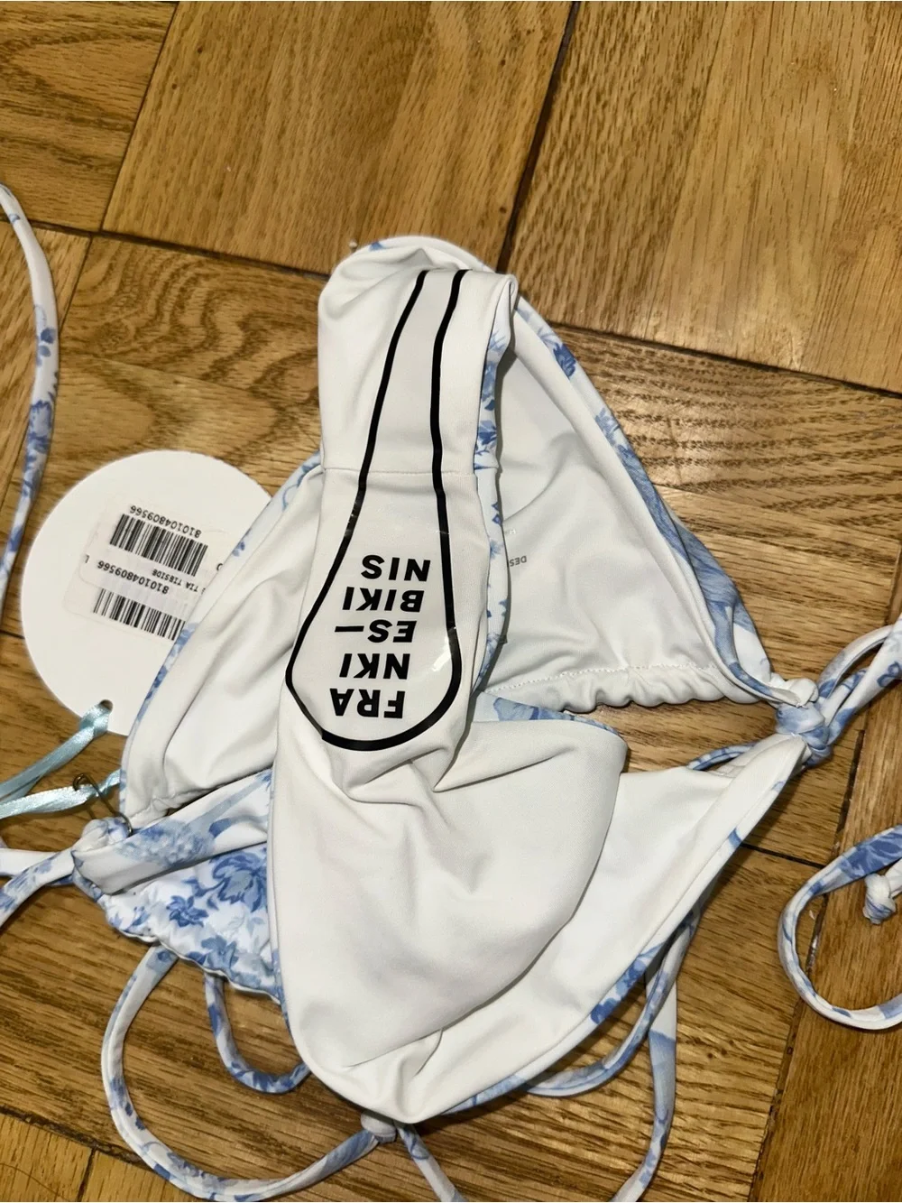 Frankie’s Bikinis @ Gigi Collab Blue & White Floral Tie-Side Triangle Bikini Set